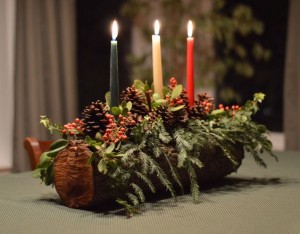 yule log candles green